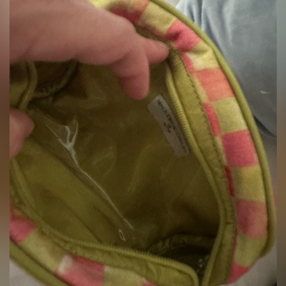 NWOT Mackenzie-Childs pink and green check cosmetic pouch bag travel train case - Picture 3 of 3